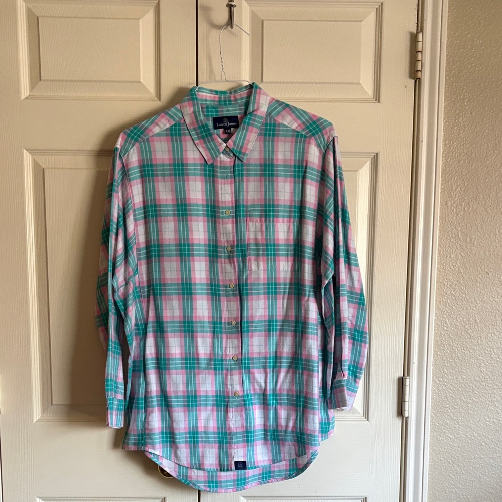 Lauren James XXL Casual Plaid Shirt in Green and Pink